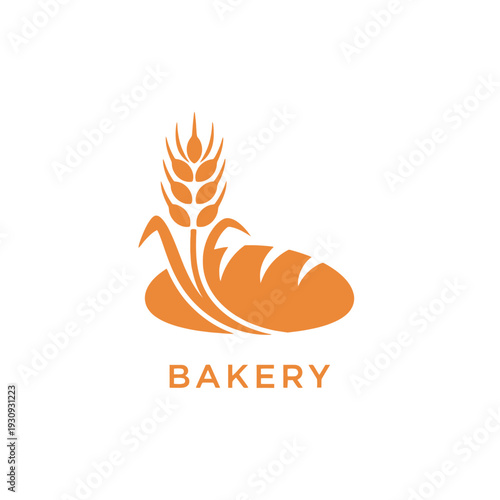 Bakery logo template with loaf of bread and wheat illustration vector design