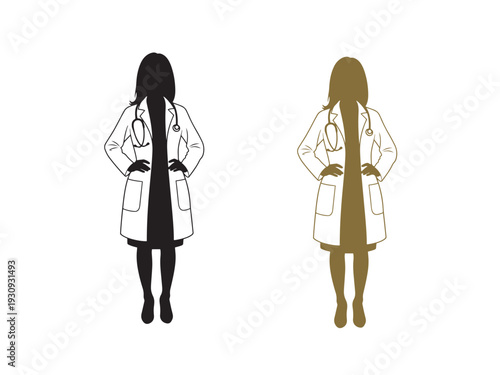 Confident female doctor in white coat with stethoscope.
