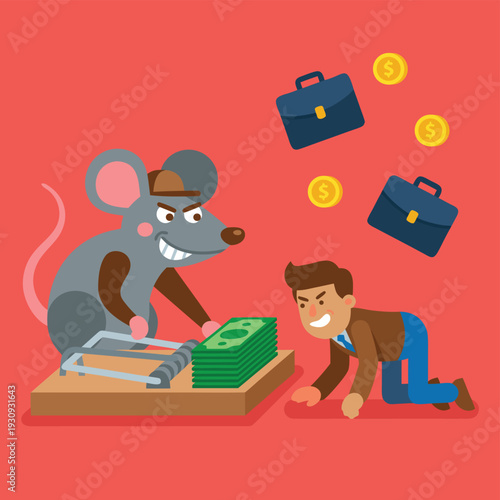 Deceptive Business Trap with Money and Mouse.