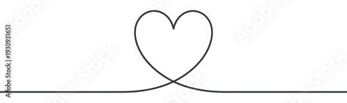 Continuous line heart symbol represents love and connection, forming an elegant and minimalist design perfect for various romantic themes.
