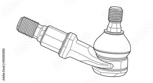 Detailed Vector Line Art Illustration of an Automotive Tie Rod End Ball Joint for Car Steering and Suspension Repair
