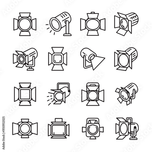 Stage Lighting Equipment Icons CollectionSpotlight and Floodlight Designs