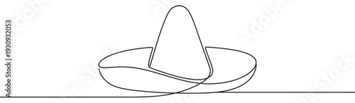 Sombrero hat continuous line art drawing illustration representing Mexican culture and traditional festive celebrations.