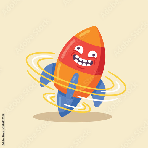 Funny Cartoon Rocket Ship Character.