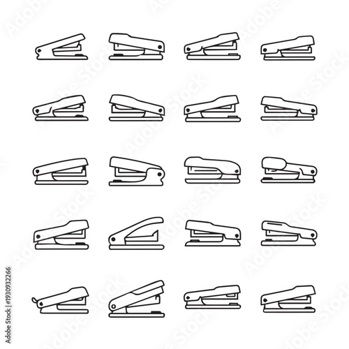 Various Stapler Icons Collection Office Supplies Stationary Simple Line Art Isolated