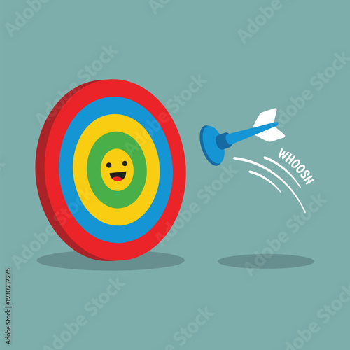 Funny Dart Misses Target with Happy Face.