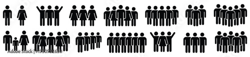 Group of people icons representing different sizes and genders for crowd representation