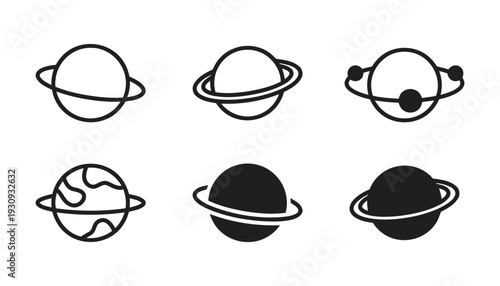 Group of planet icons symbolizing space exploration and celestial bodies