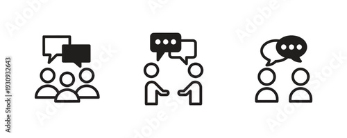 Group of people icons with speech bubbles representing team discussion social interaction and community communication concepts