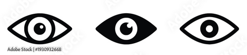 Group of three stylized eye symbols in black and white