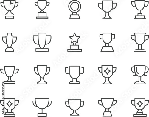 Group of trophy and award icons signifying achievement and victory