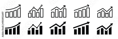 Growing bar chart icons and line graph icons set vector