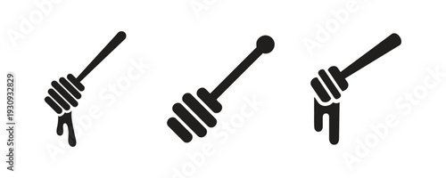 Honey dipper silhouettes with sweet liquid droplets for organic food and kitchen utensil design