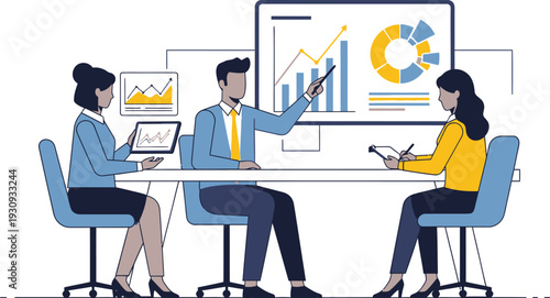 Professionals analyze financial data and growth projections with graphs in a.