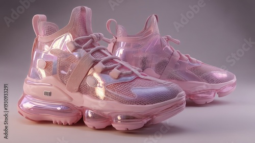 Pink athletic shoes on display showcasing modern design and textures
