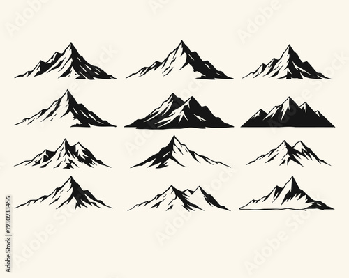 Collection of Minimalist Mountain Silhouettes for Outdoor Adventure Designs