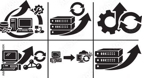Legacy system update icons vector set for modernization, upgrade, and IT technology design projects.