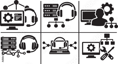IT support and network administration glyph icons set for tech, IT, and system management projects.