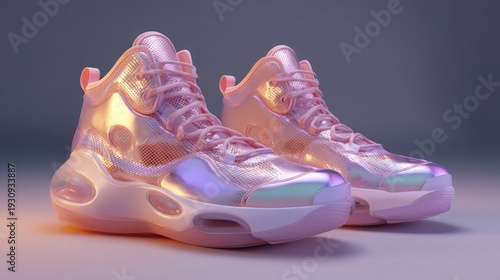 Pink futuristic sneakers isolated on gradient background modern footwear