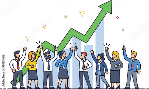 Business team celebrates significant financial success and exponential.