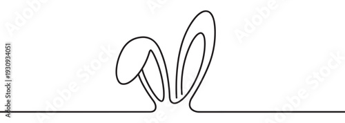 Cute bunny ears depicted in a continuous line art style, emerging from a simple horizontal line, perfect for spring and Easter celebrations.