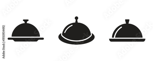 Restaurant cloche icons set representing food service catering and fine dining hospitality