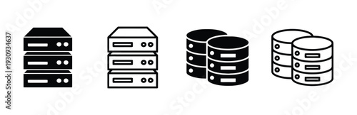 Server rack and database icons in solid black and outline styles