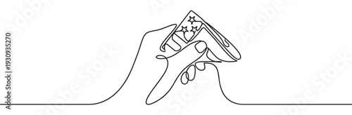 Single hand holding a credit card illustration with three stars in a continuous line art style representing premium financial services.