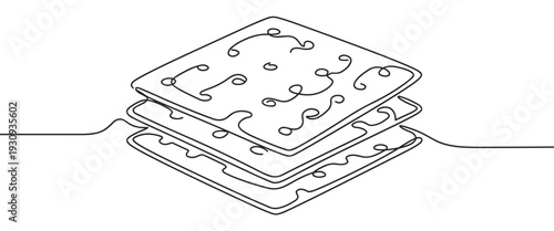Three stacked crackers drawn in a continuous line art style depicting a simple, minimalist snack illustration.