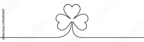 Shamrock clover leaf plant drawing in continuous line style creates a simple yet elegant design for good luck and nature concepts.