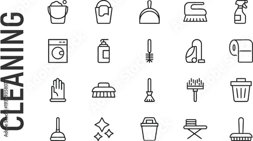 Set of cleaning icons in a flat design style vector illustration