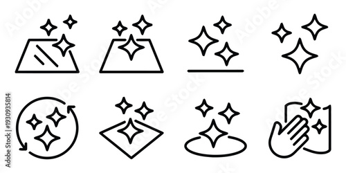 Set of clean sparkling surface icons representing hygiene and shining effect