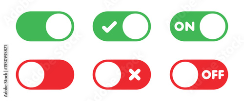 Set of colorful toggle switches in on and off positions with checkmark and cross icons
