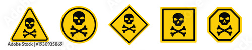 Set of danger skull and crossbones warning signs in different shapes triangle circle diamond square octagon