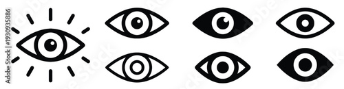 Set of diverse eye icons and symbols for vision and perception