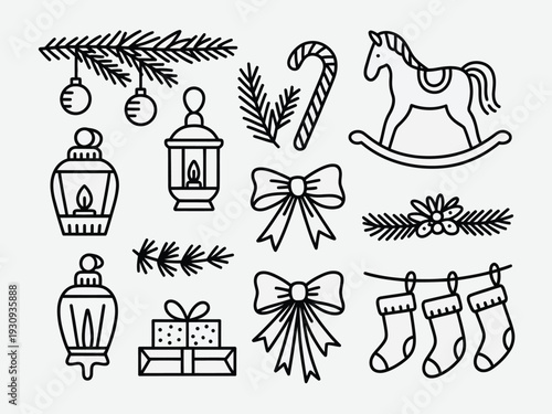 Assorted objects including a cat, a house, a tree, and a bird. isolated on white background, Vector, illustration