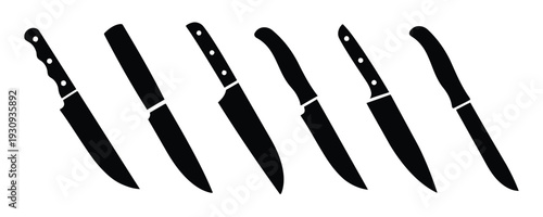 Set of diverse knife icons for kitchen and culinary use