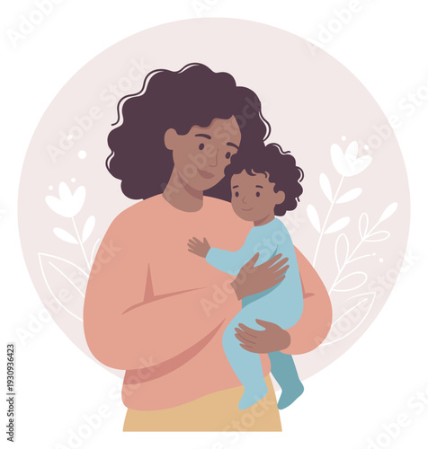African American mother lovingly holding her adorable baby with tenderness and affection in a heartwarming embrace.