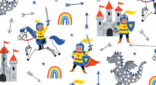 Knight Horse Castle Dragon Adventure Theme Commercial Art