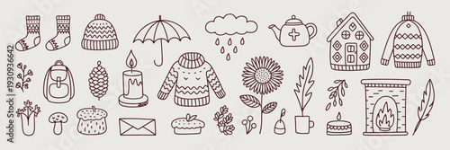 Assorted vintage illustrations of various objects and creatures isolated on white background, Vector, illustration