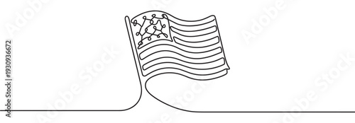 American flag continuous line drawing waving proudly in the wind, symbolizing patriotism and national identity.