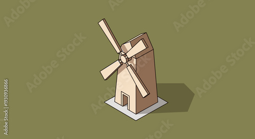 3D Illustration of a Windmill Model.