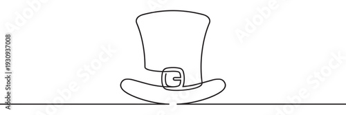 Leprechaun hat continuous line drawing illustration with a buckle design, representing Irish luck and festive celebrations.