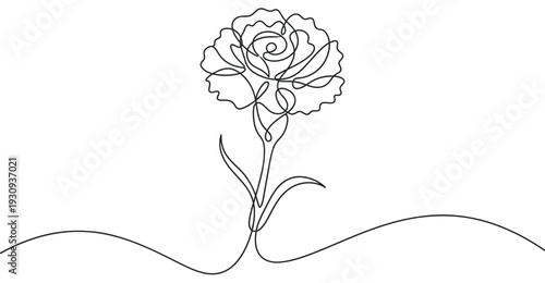 Beautiful single line art flower drawing with elegant petals and a graceful stem creates a minimalist botanical illustration.