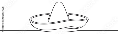 Sombrero hat continuous line drawing illustration representing Mexican culture and traditional festive celebrations with a minimalist design.