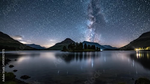 Wallpaper Mural Milky Way galaxy over serene mountain lake at night Torontodigital.ca