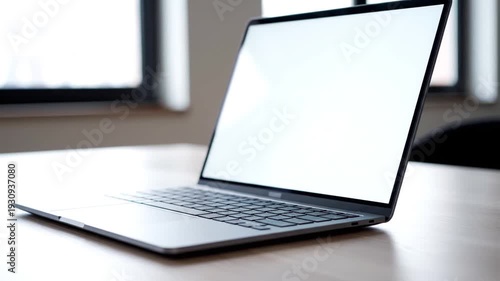 Wallpaper Mural Modern laptop with blank screen on wooden table indoors Torontodigital.ca