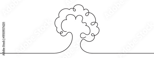 Continuous line drawing of a tree illustrating nature and growth with a minimalist artistic style and elegant simplicity.