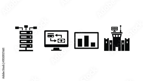 Server Room Data Center with Monitor and Graphs on Screen
