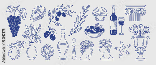 A collection of intricate and beautiful blue and white line art designs isolated on white background, Vector, illustration